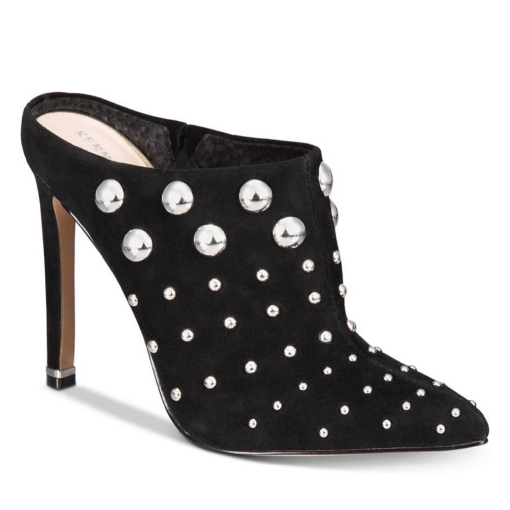 Kenneth Cole Riley 110 Black Studded Pointed Toe Mule Heels Size 7.5 M